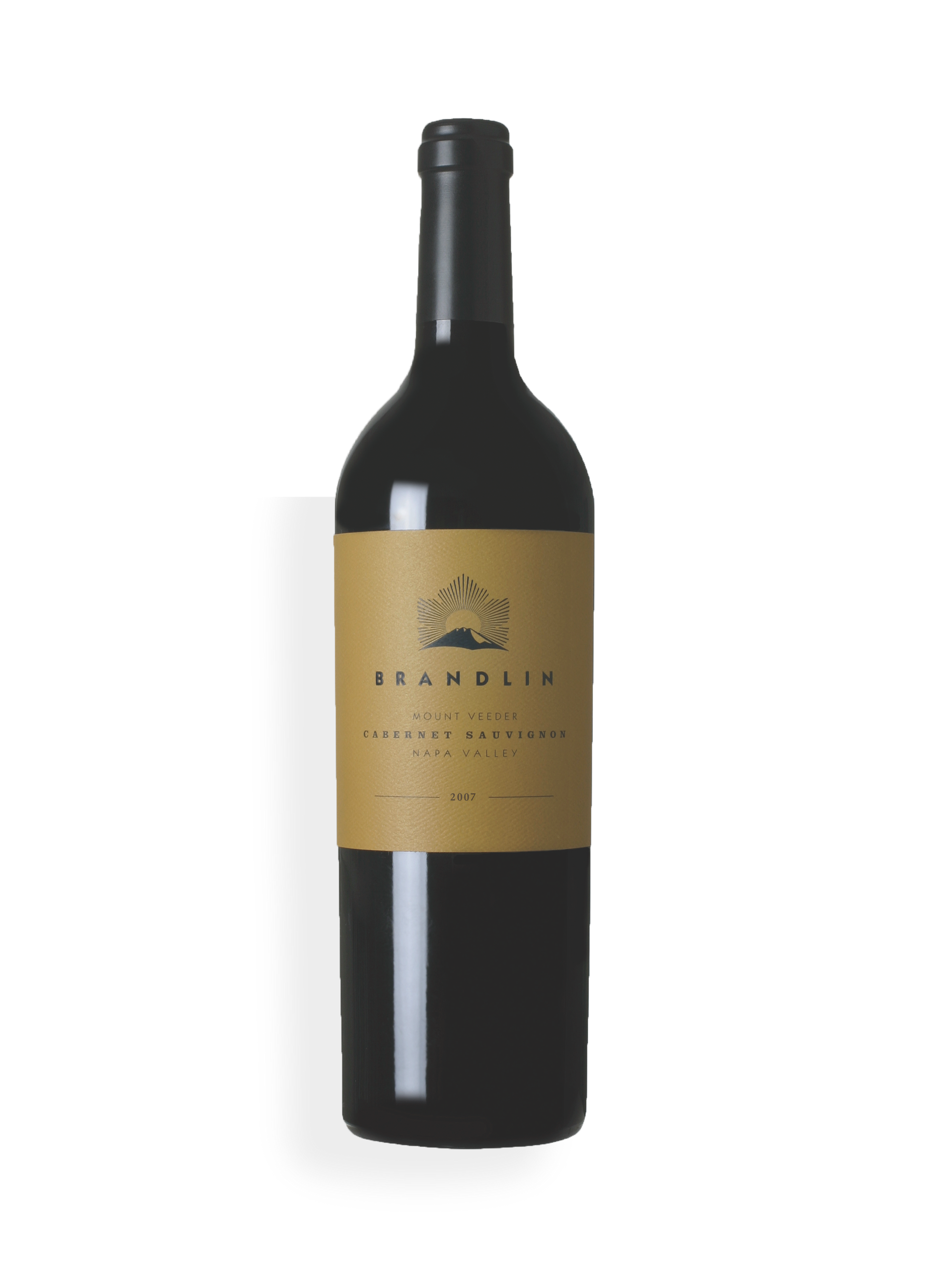 A bottle of 2007 Brandlin Estate Cabernet Sauvignon with a gold label is displayed against a plain white background.