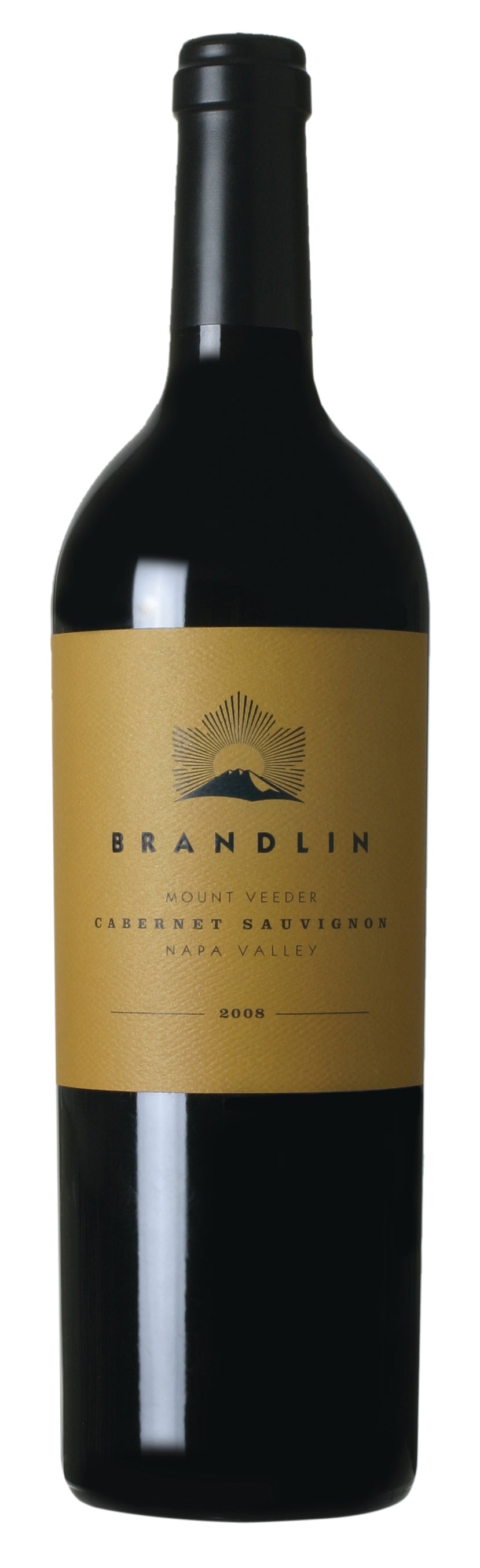 A dark glass 1.5L wine bottle with a gold Brandlin Estate label reading 2008 Cabernet Sauvignon, and a black foil capsule over the top.