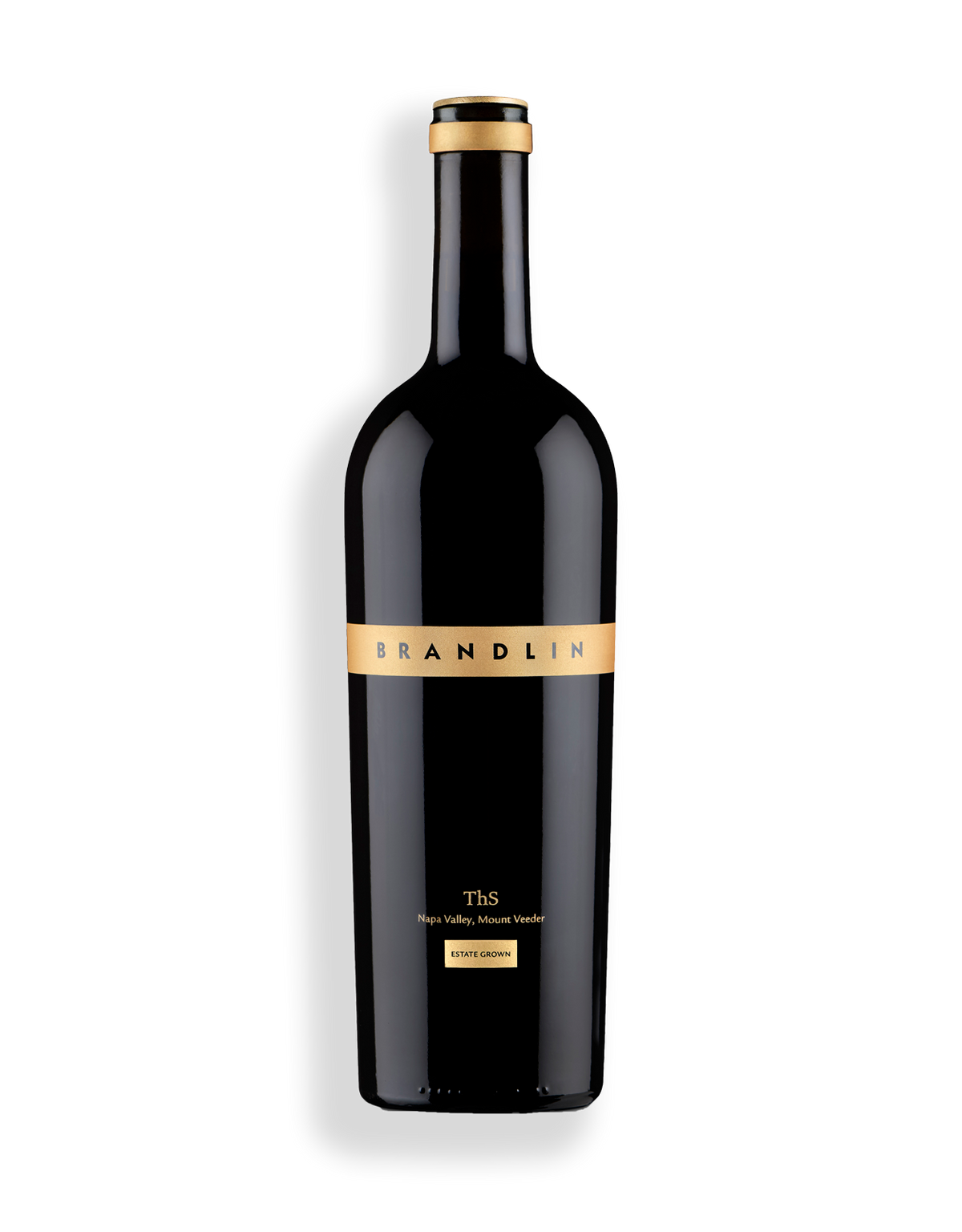THS, a red wine blend from the legacy serries at Brandlin Estate.  A wine bottle with gold label on a dark background