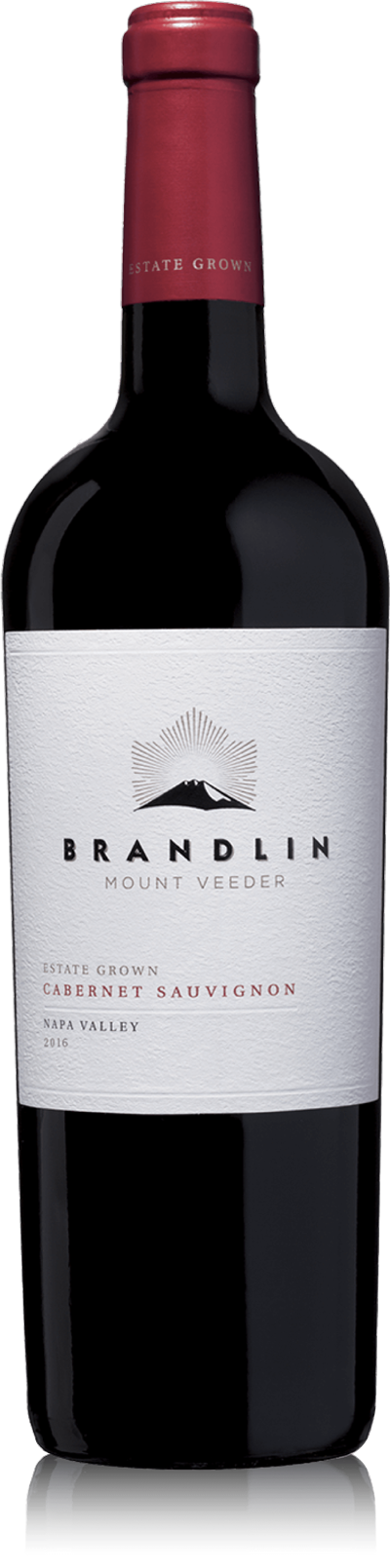 A bottle of 2014 Brandlin Estate Cabernet Sauvignon with a white label featuring black and red text and a maroon foil capsule on top.