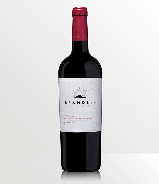 A 1.5L bottle of 2015 Brandlin Estate Cabernet Sauvignon with a red foil top and white label featuring simple black and red text, displayed against a plain, light background.